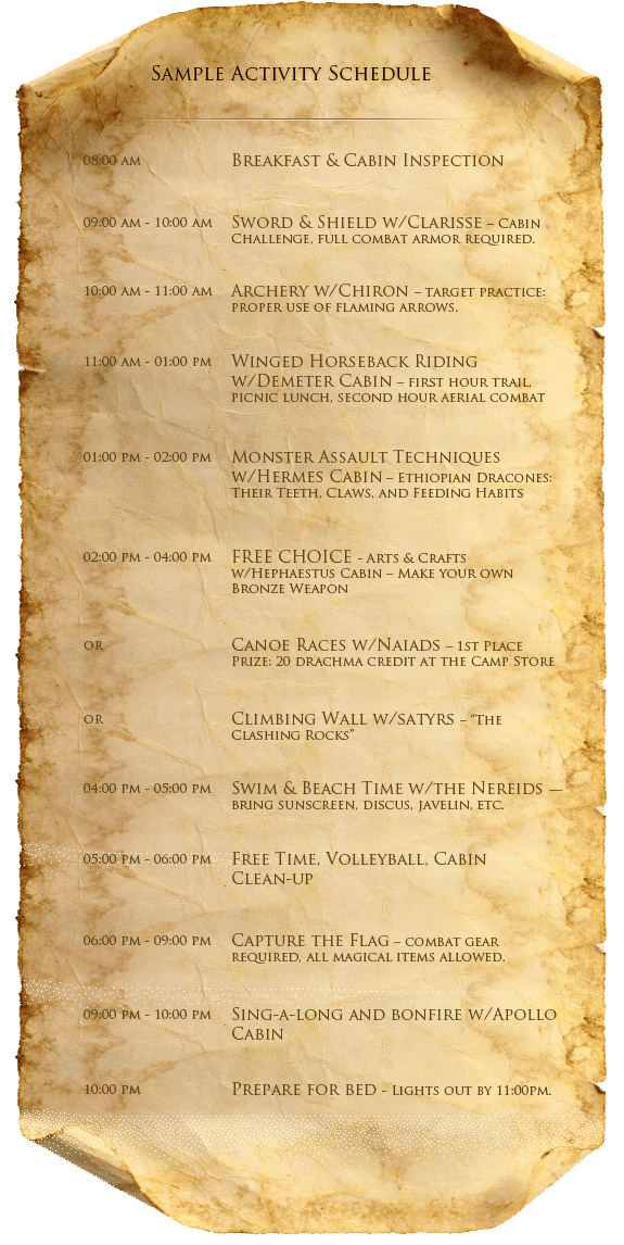Daily Activity Schedule | Rick Riordan